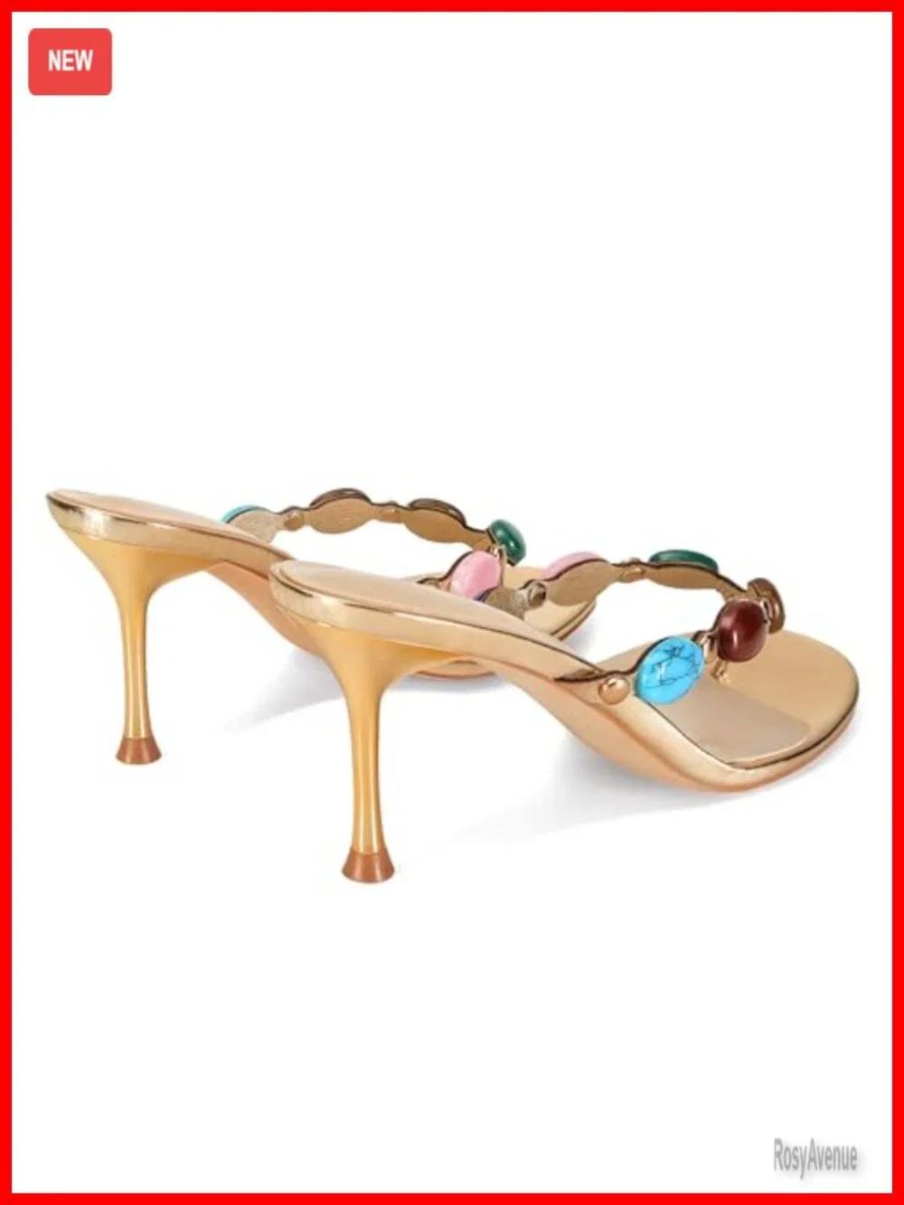 Heeled Sandals Thong Jewelled Kitten Heels Strappy Mule Slip On Vegan Leather